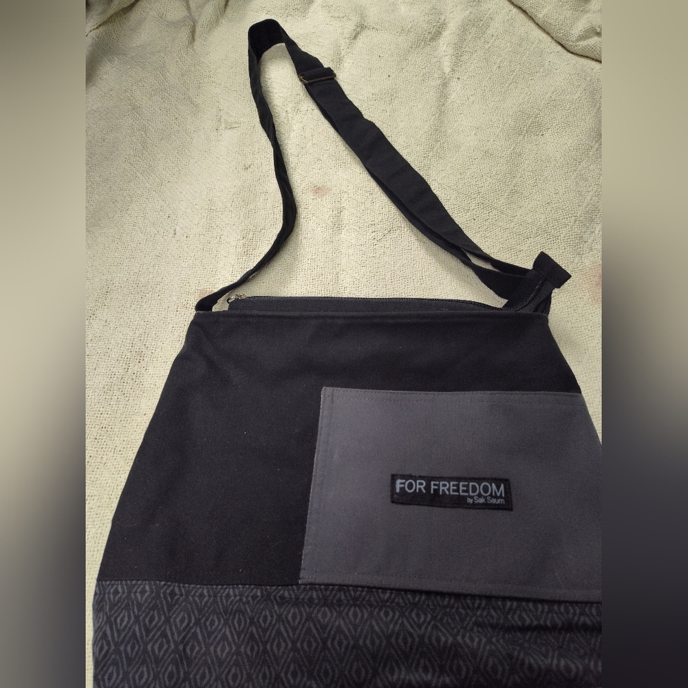 Black and Gray Shoulder Bag with Adjustable Strap